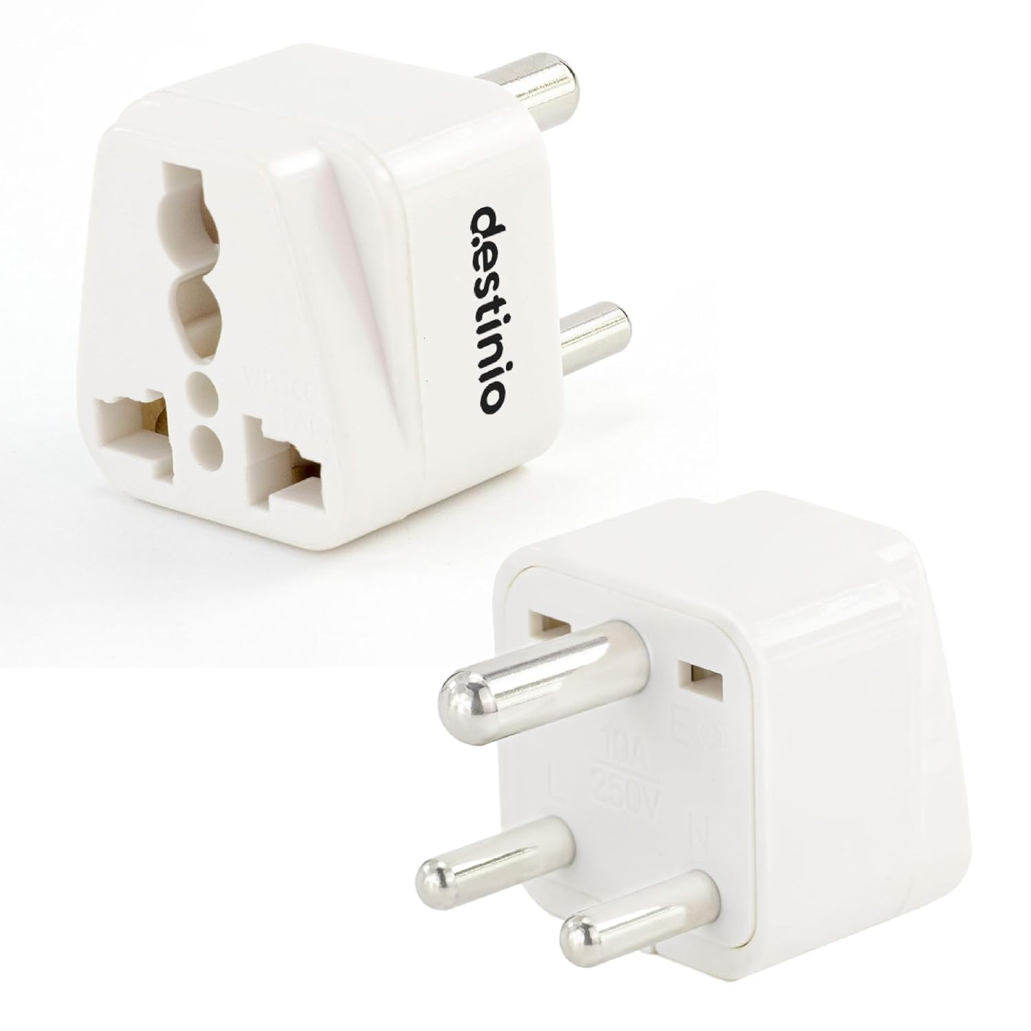 Destinio World (USA, UK, Canada, Europe, and More) to India Destinio World (USA, UK, Canada, Europe, and More) to India Travel Adapter Plug - Type D, 10 Year Warranty, 1-Socket, US to India Adapter, UK to India