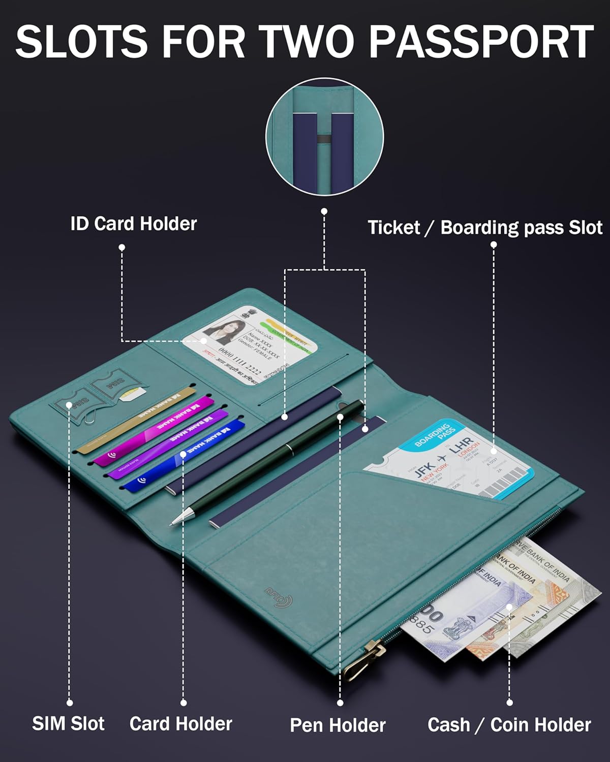 FEDUS Premium Passport Holder for Men Passport Holder for Women Passport Cover Case Wallet with Card holder ID Card Ticket Currency Boarding Pass Slots RFID Protected Travel Accessories Organiser