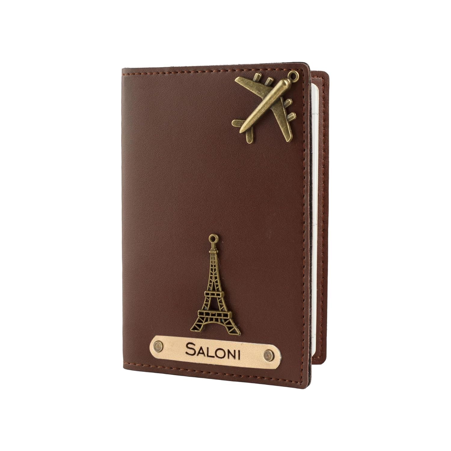 Gift dedo Personalised Name & Charm Leather Passport Cover Holder Gift dedo Personalised Name & Charm Leather Passport Cover Holder for Men & Women - Customised Passport Holder for Gift (Brown)
