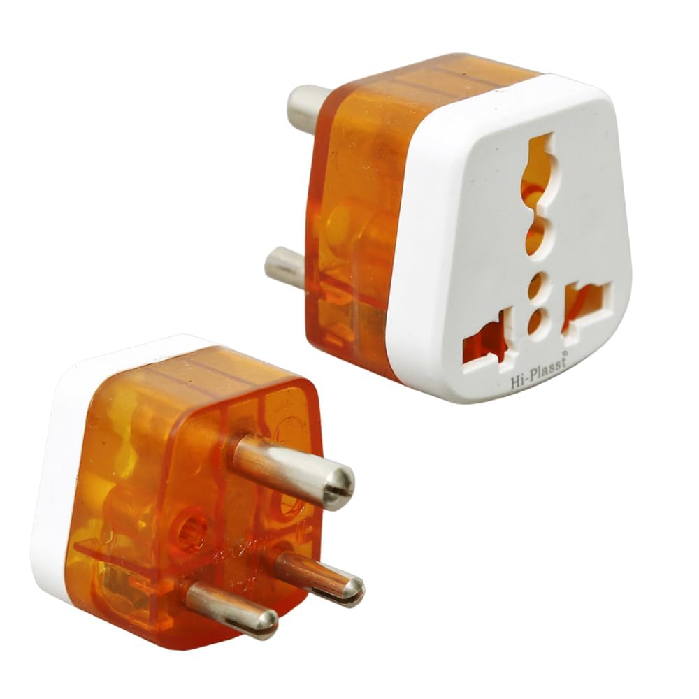 Hi-PLASST 6amp to 13amp 3pin Plug Type D Adapter (Pack of 2) // (USA, UK, Canada, Europe) to India Travel Adaptor Three Pin Converter Universal Socket for Home,Offices, Hotels for Mobiles & Laptop