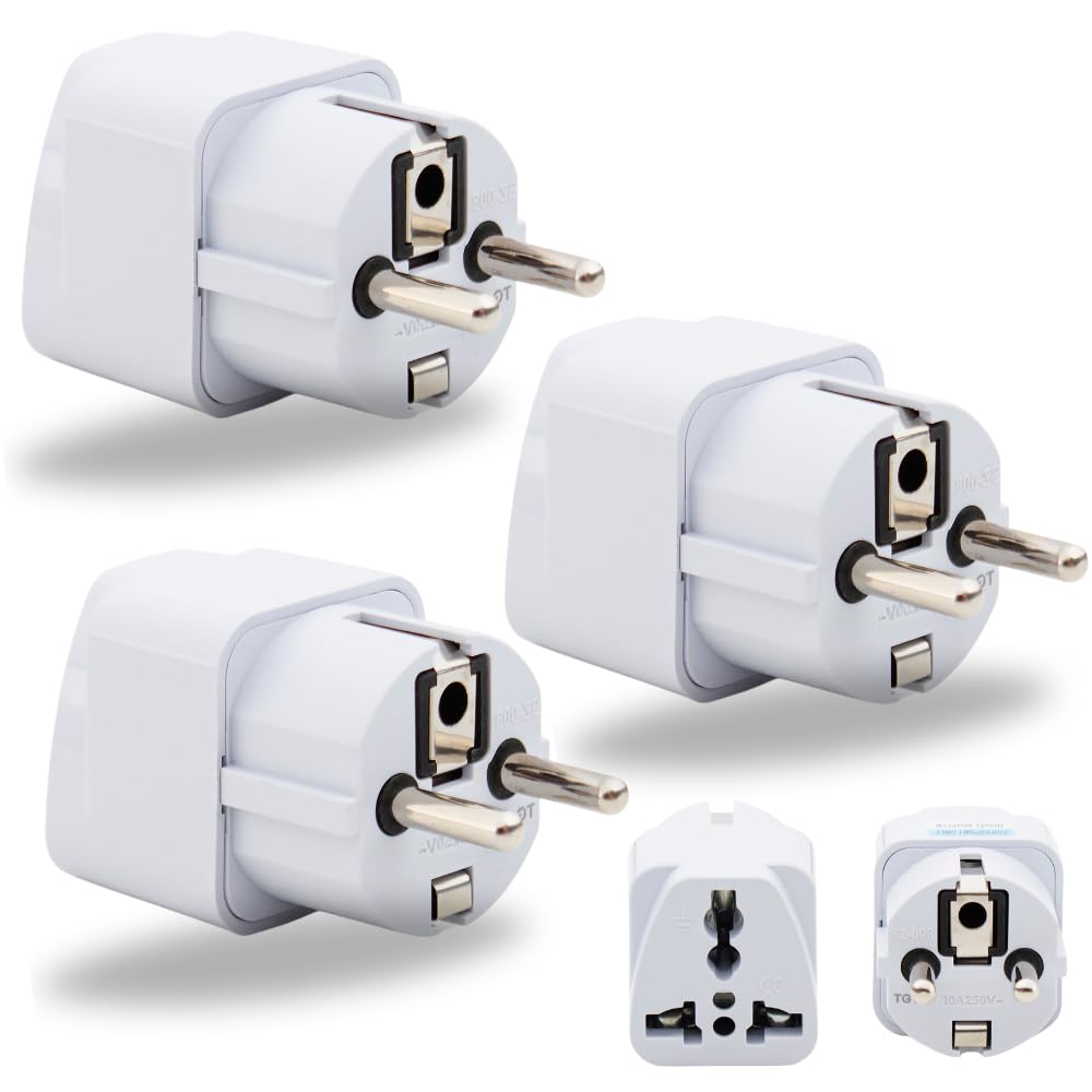 Hi-PLASST Germany Travel Adapter Plug (Pack of 3) Type E/Type-F India to Europe Converter Plug, Universal Socket 2pin to 3pin Conversion Plug for Austria • France • Europe • Russia