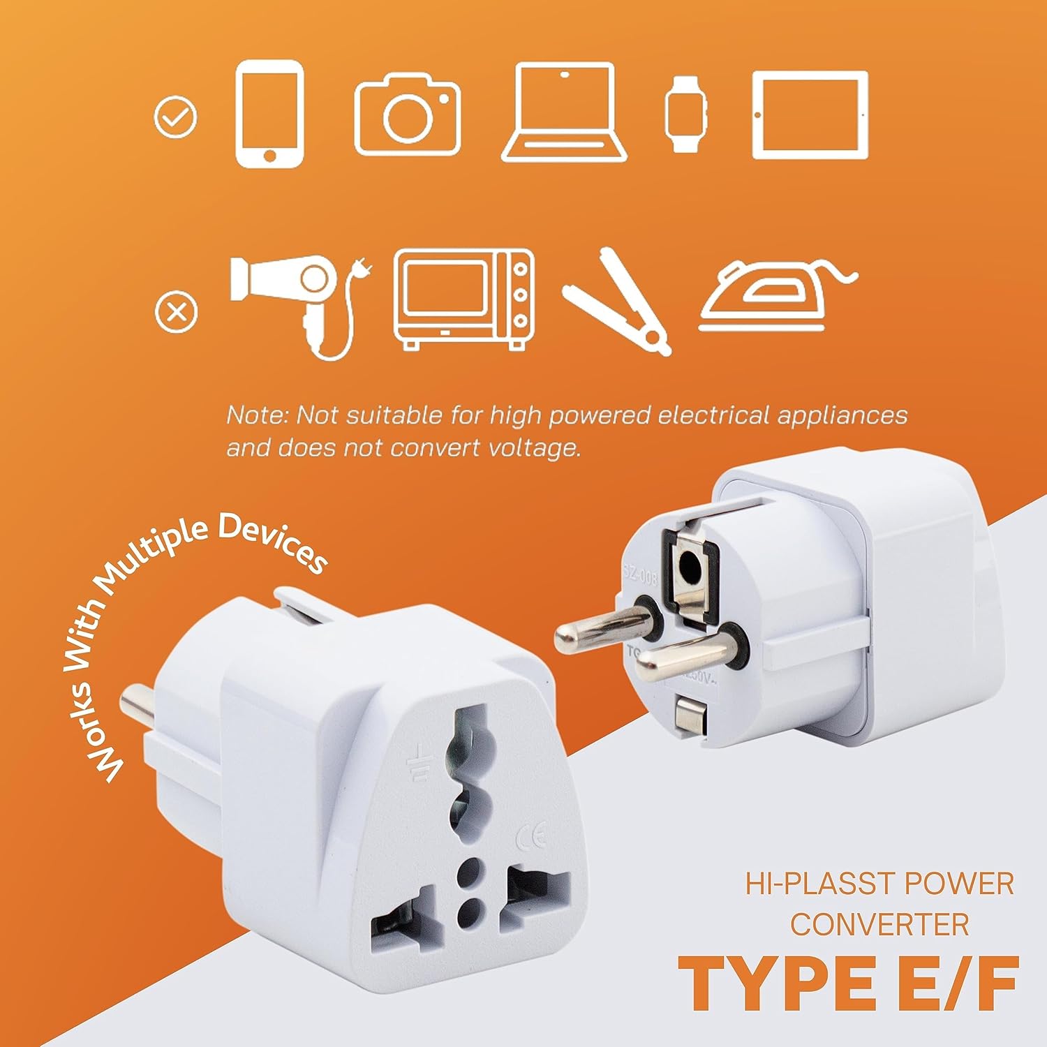 Hi Plasst India to Europe Travel Adapter Pack of 3 Schuko Plug Type EF European Plug Adapter Universal Socket for Europe Germany Spain Netherland France