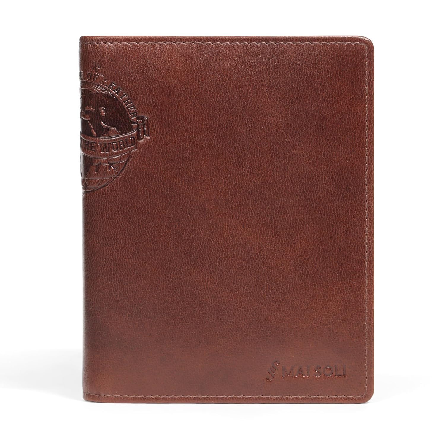 MAI SOLI Genuine Leather Harbor Travel Wallet, Passport Cover, 2 MAI SOLI Genuine Leather Harbor Travel Wallet, Passport Cover, 2 Passport Holder Slots with Flap Closer, 1 Note Compartment, RFID Protected Passport Wallet - Brown