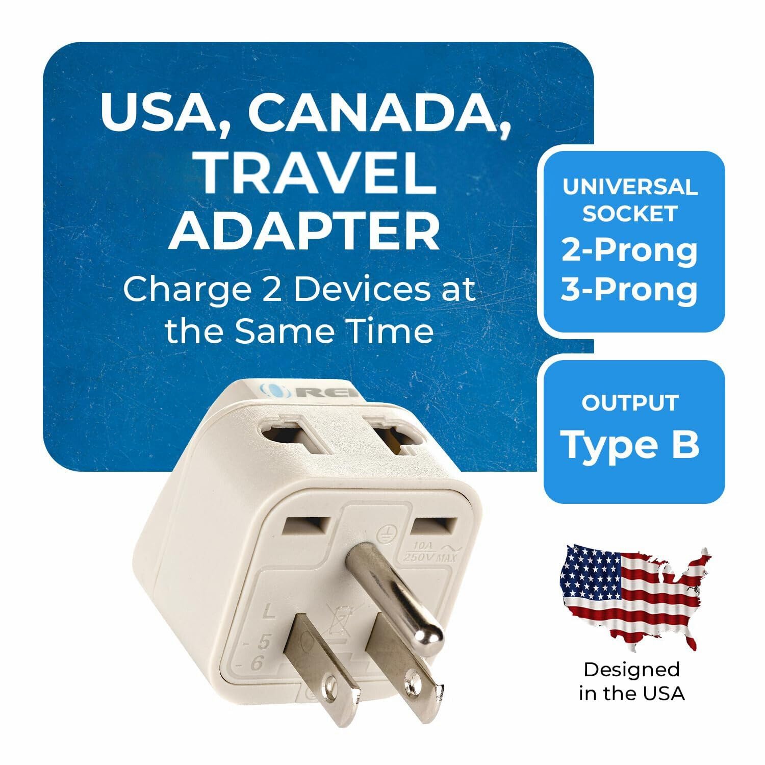 OREI India USA Adapter India to Universal Travel Adapter for USA Japan Canada Plug Adapter Type B Plug 2 in 1 Perfect for Laptop Camera Charger and More CE RoHS Beige