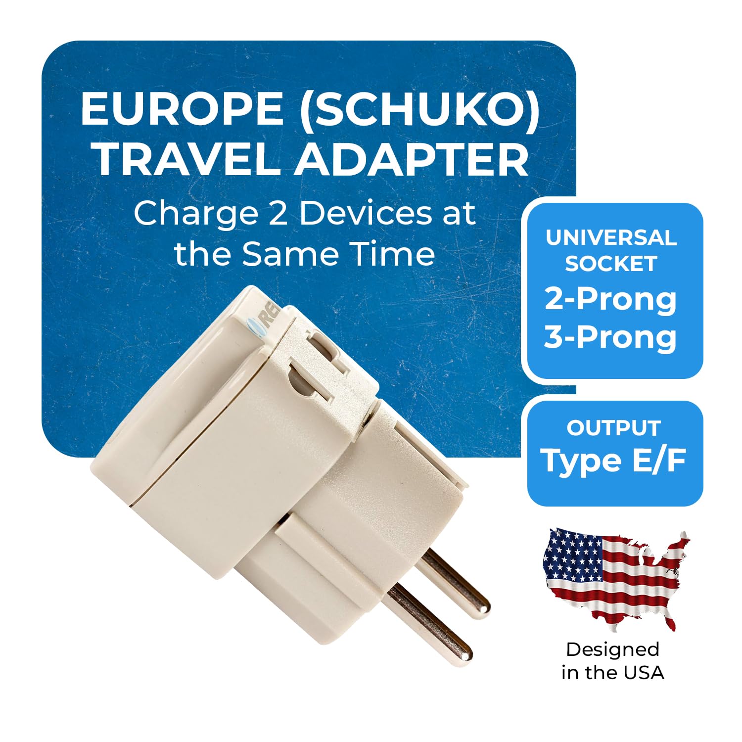 Orei Europe Travel Adapter India to Europe Schuko Plug Type EF India to Europe Adapter 2 in 1 Perfect for Laptop Camera Charger and More CE RoHS Beige