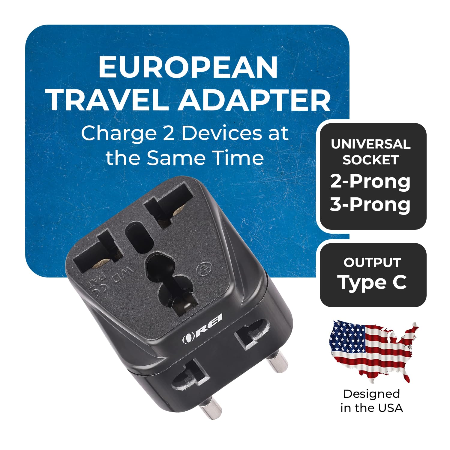 Orei India to Europe Adapter Russia Turkey More Type C 2 in 1 Perfect for Laptop Camera Charger and More CE RoHS Black 5 Years Warranty