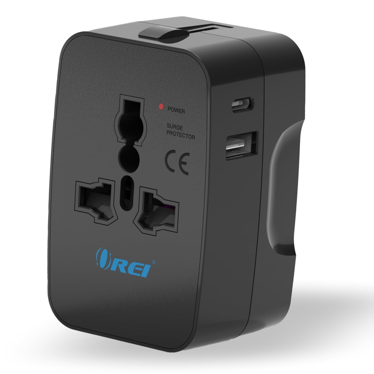 Orei Universal Travel Adapter with Type C - 3 in 1 International Travel Adapter - Universal Charger with 1 USB-A, 1 USB-C (2.4A Each) and Universal Output Socket - 10 Year Warranty
