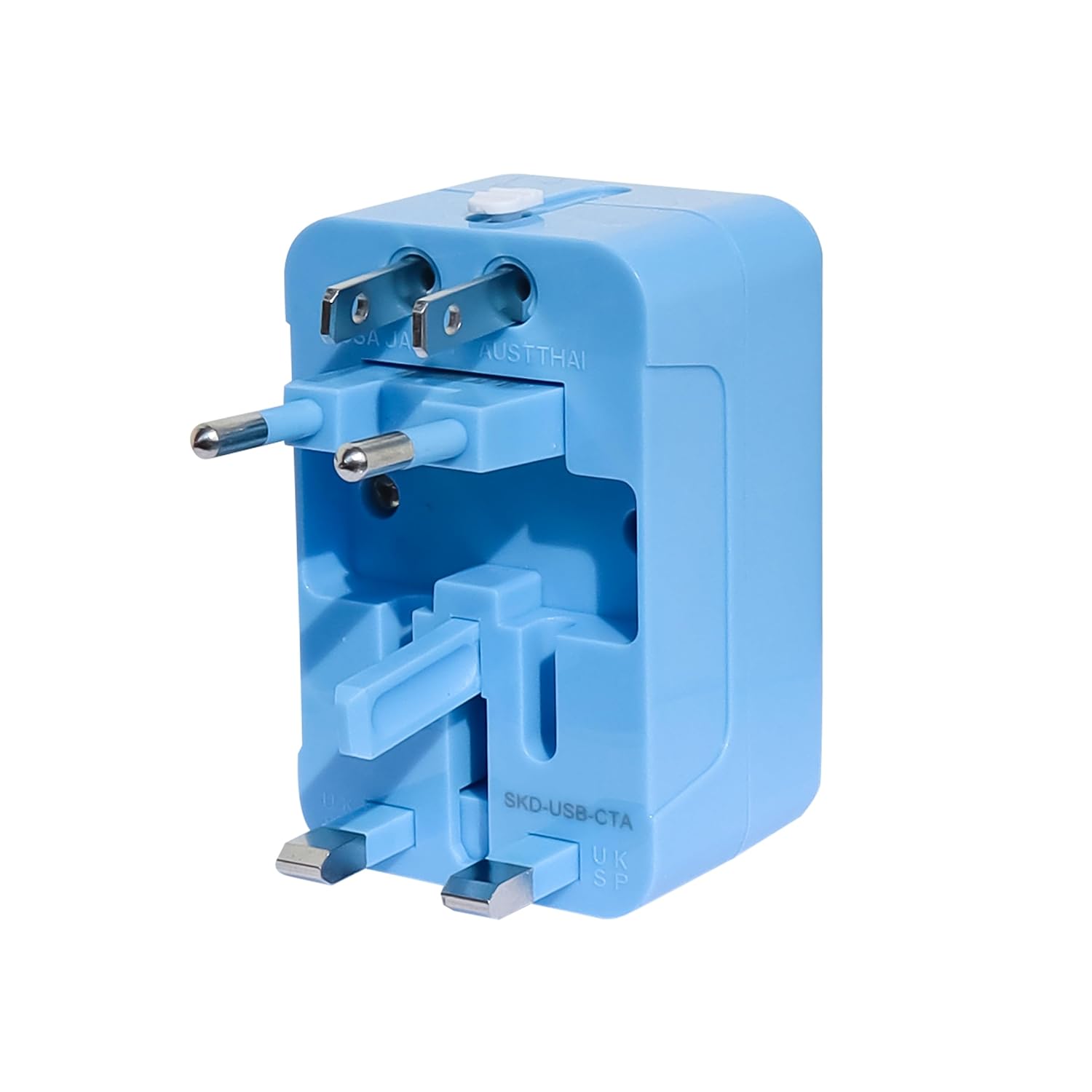 SKADIOO Type C USB C and USB A Universal Travel AdapterInternational All in One Worldwide Universal Travel Adapters with Type c USB Charging Ports for Phone Laptop Mobile Camera Tablet Blue