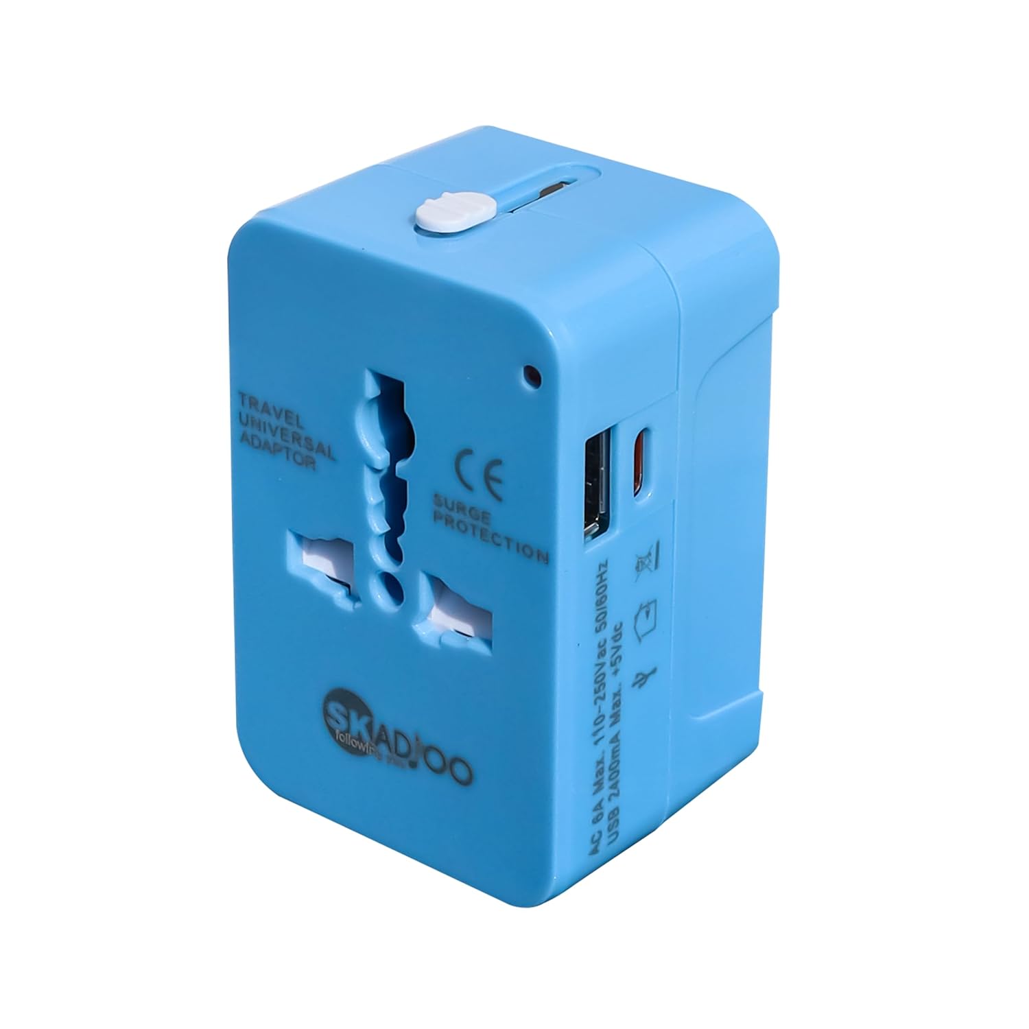 SKADIOO Type C (USB C) and USB A Universal Travel Adapter/International All in One Worldwide Universal Travel Adapters with Type c USB Charging Ports for Phone, Laptop, Mobile, Camera, Tablet (Blue)