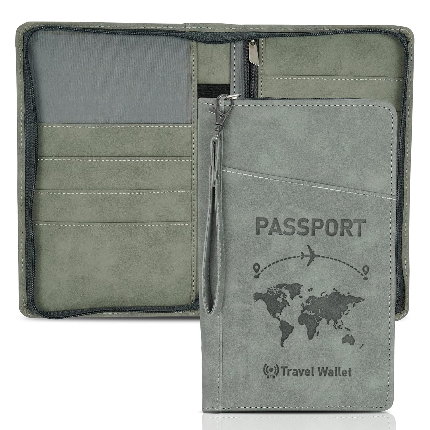 Storite RFID Blocking PU Leather Travel Passport Holder Cover Case Storite RFID Blocking PU Leather Travel Passport Holder Cover Case Travel Wallet Document Organiser with Removal Hand Strap for Men & Women (RFID Long Passport Holder)