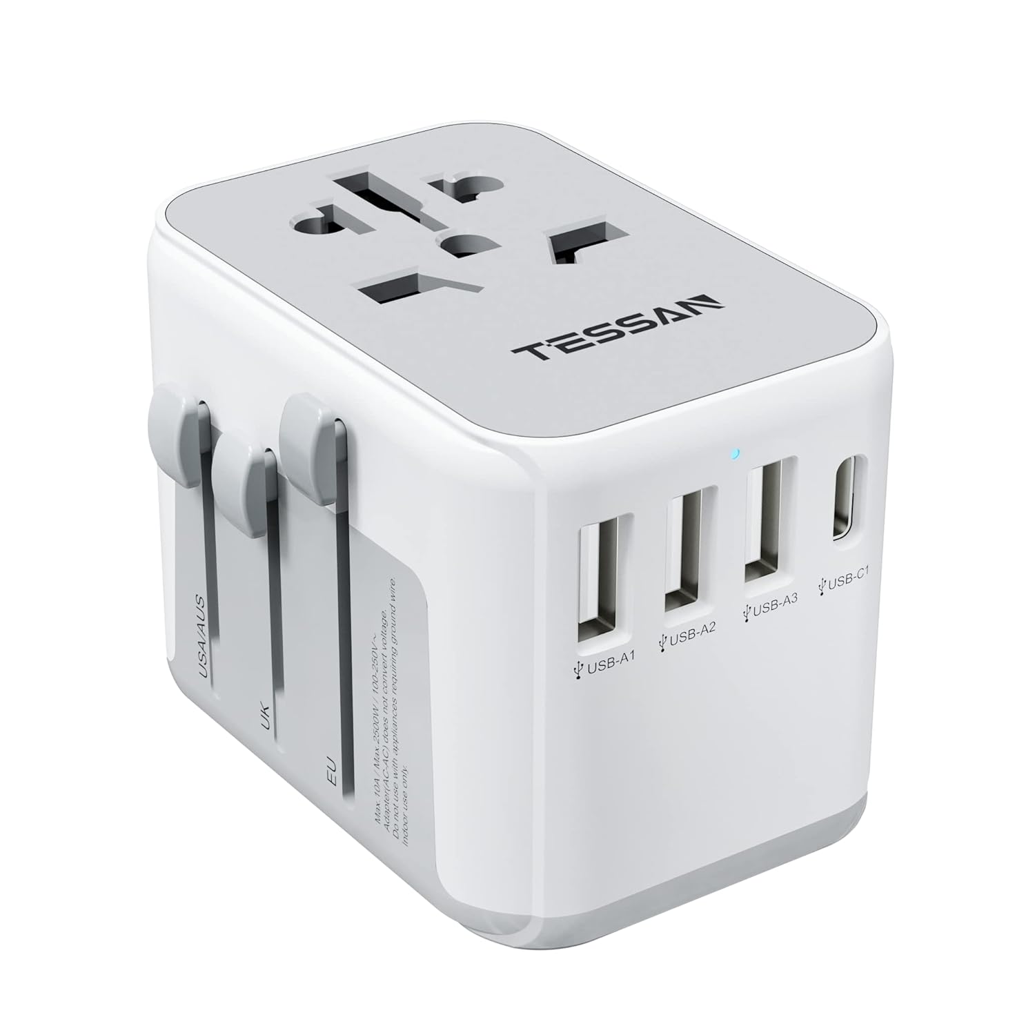 TESSAN Universal Power Adapter, International Plug Adaptor with 4 USB TESSAN Universal Power Adapter, International Plug Adaptor with 4 USB Ports (1 USB C), Travel Worldwide Essentials Wall Charger for US to Europe Germany France Spain Ireland Australia(Type C/G/A/I)