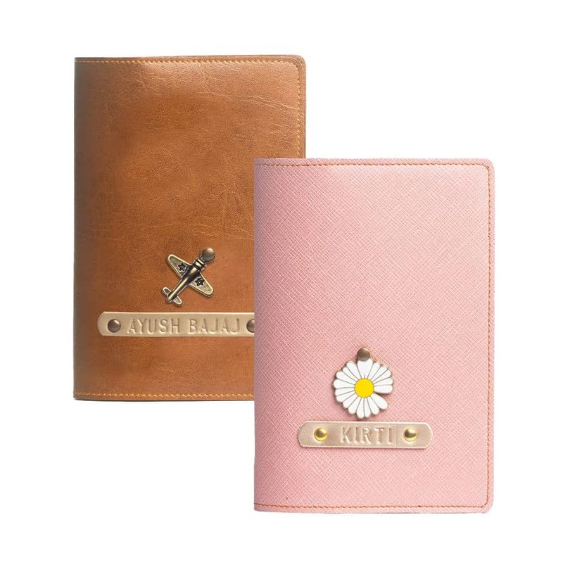 The Messy Corner Couple Personalized Passport Cover for Men and The Messy Corner Couple Personalized Passport Cover for Men and Women | Customized Travel Accessories Organizer | Vegan Leather Passport Holder | Unisex Handcrafted Gift | Biege & Pink