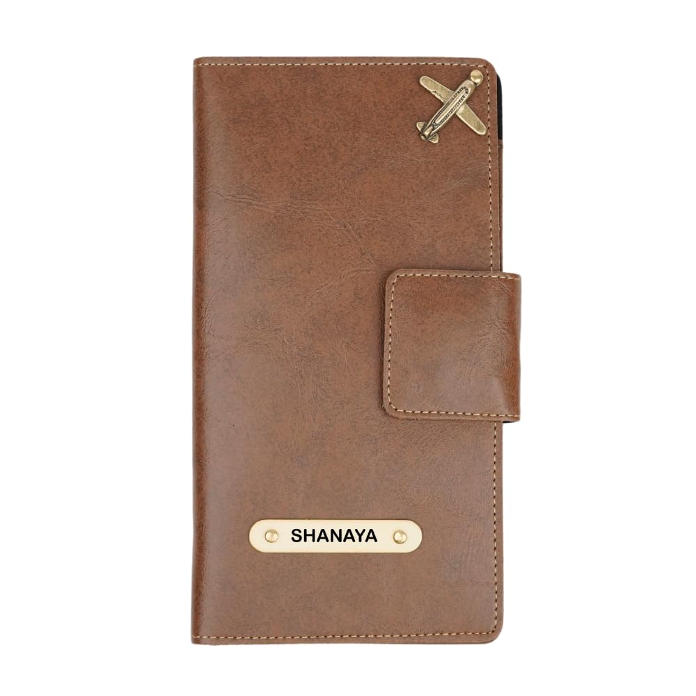 YOUR GIFT STUDIO Customized Leather Travel Wallet, Passport Holder With YOUR GIFT STUDIO Customized Leather Travel Wallet, Passport Holder With Name & Charm Personalized Passport Case, Leather Travel Document Holder For Men & Women Travel Accessories, Brown