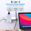 rts 3 Pin Multi Plug Socket Worldwide Universal Travel Adapter with USB Ports Type C PD Individual Switch Safety Shutter LED Indicator 3 Way Plug Socket 5A 250V Type D Plug for Home Office White