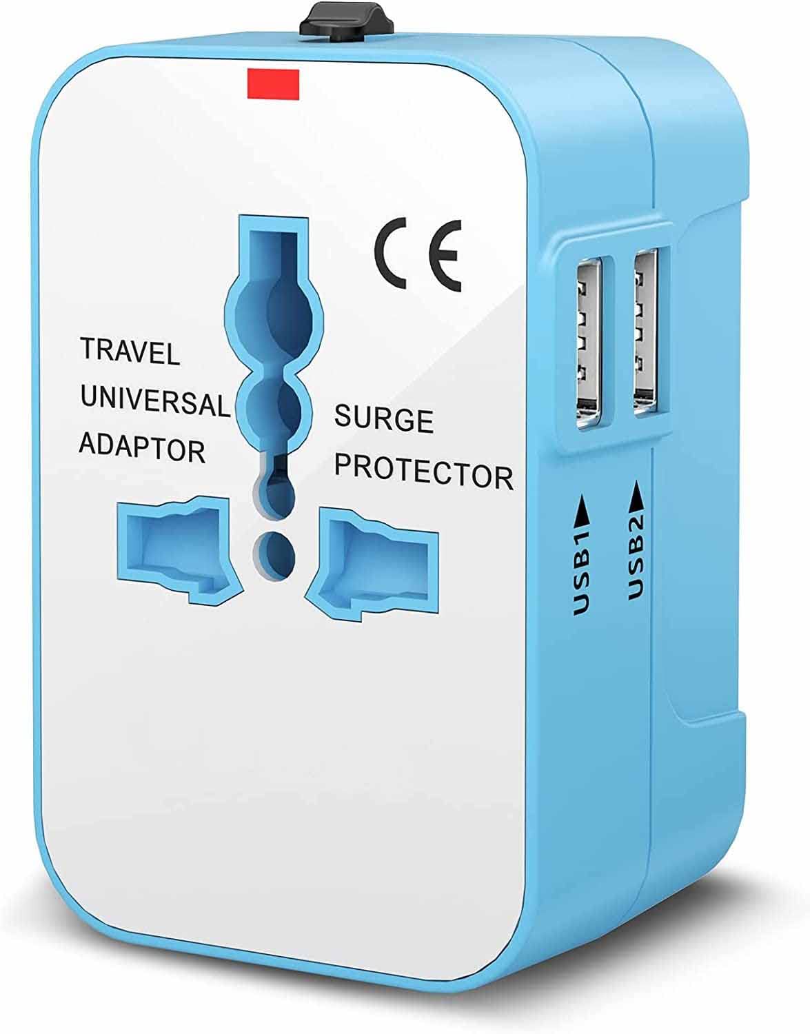 rts High Speed Wall Charger Universal Travel adapter International All rts High Speed Wall Charger Universal Travel adapter International All in One Worldwide Travel Multi Plug Adapter cable and with Build in Dual USB Charger with Multi Type Power Outlet USB Smart charging charger for USA EU UK AUS Cell Phone Laptop smart phone (Blue & White)