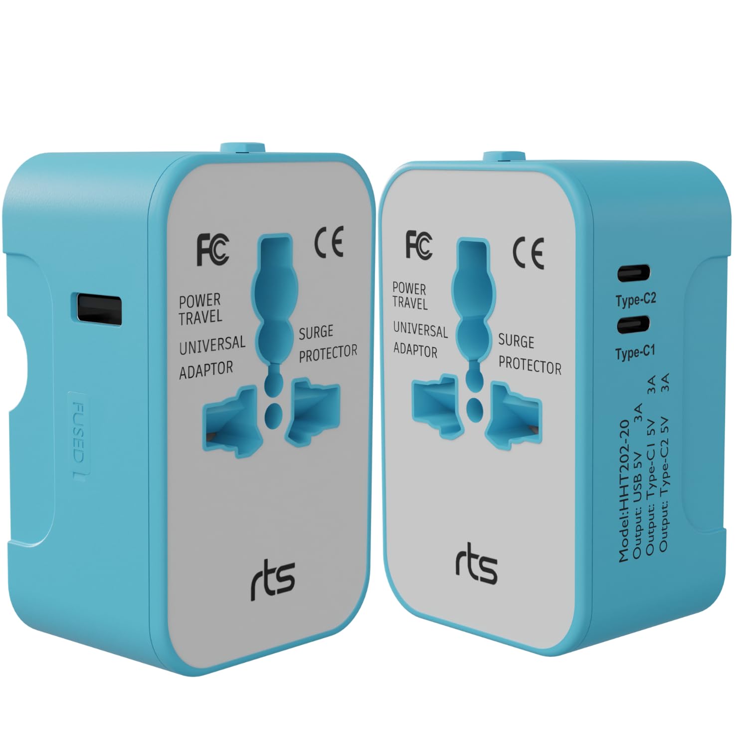 rts Universal Travel Adapter, (Dual Type C) 2 Type C rts Universal Travel Adapter, (Dual Type C) 2 Type C 1 USB Plug International All in One Worldwide Travel Power Plug Adapter Suitable for 200+ Countries Wall Charger for USA EU UK AUS European