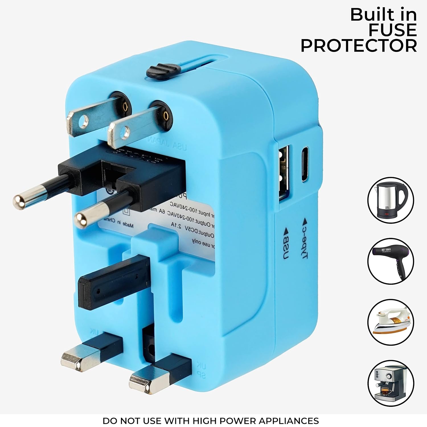 rts Universal Travel Adapter with Type C 3 in 1 Universal Adapter Plug Travel Accessories with 1 USB 1 USB C with 2.4A Travel Adaptor International All in One Ports for Phone Laptop Mobile