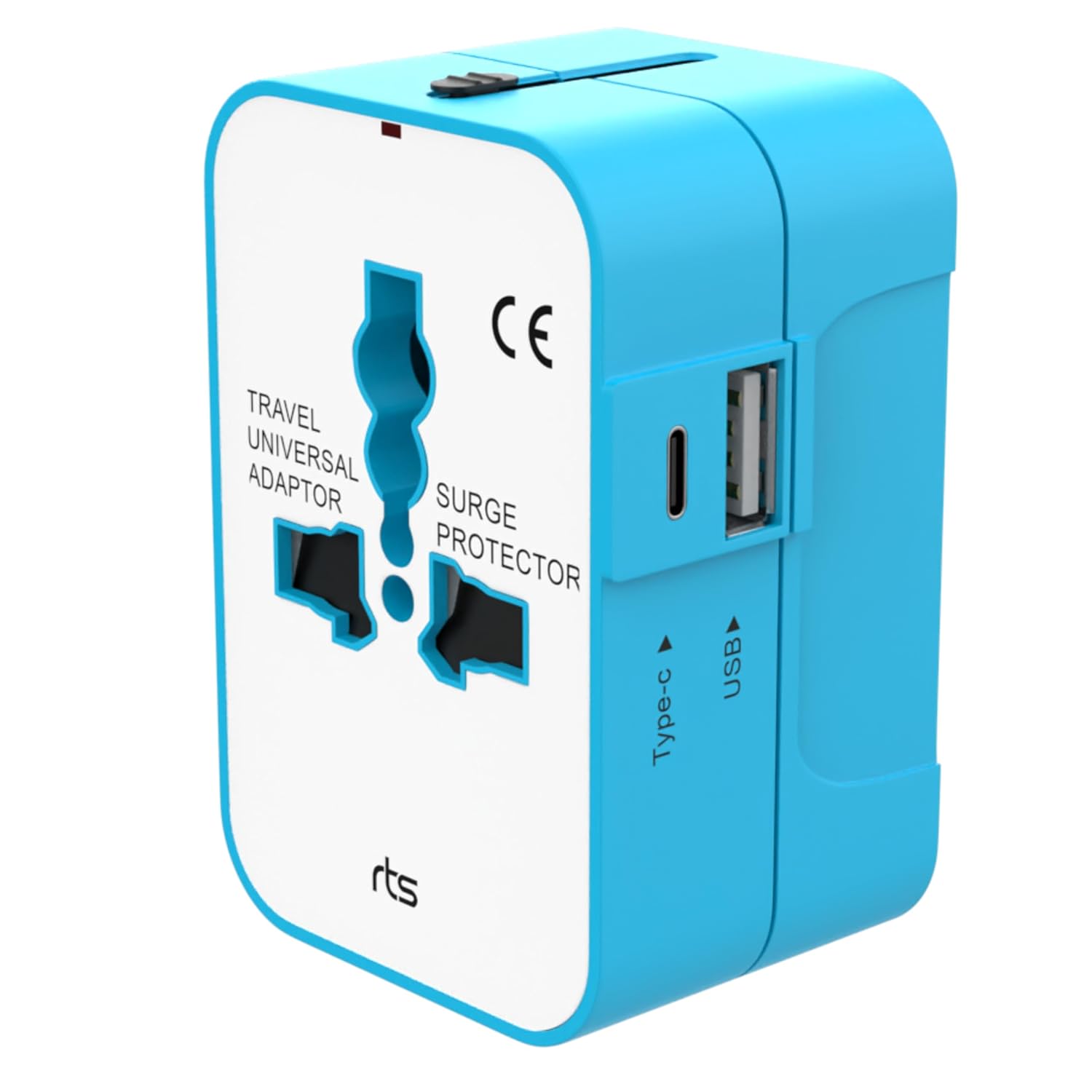 rts Universal Travel Adapter with Type C, 3 in 1 Universal Adapter Plug, Travel Accessories with 1 USB, 1 USB-C with 2.4A, Travel Adaptor International All in One Ports for Phone, Laptop, Mobile