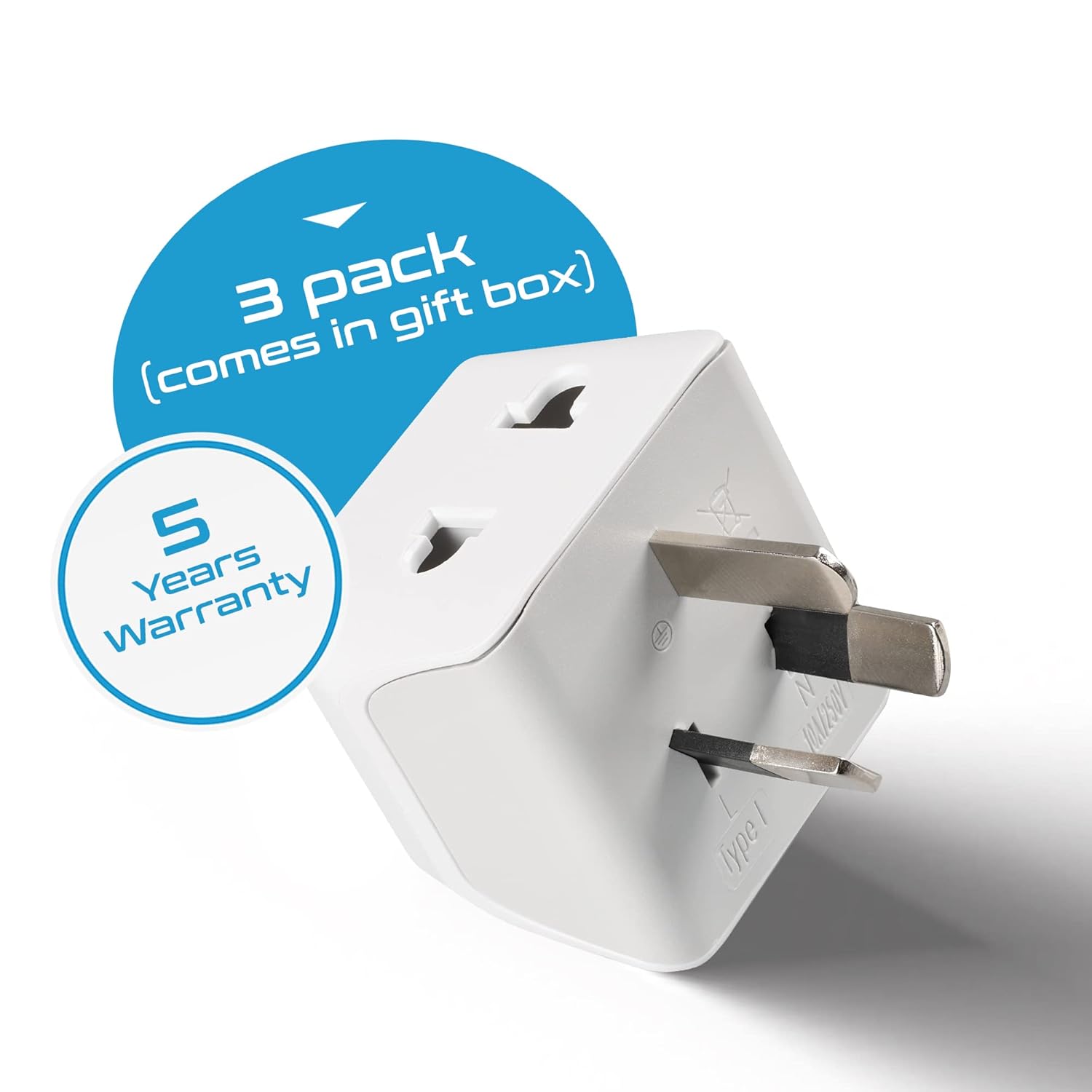 1735870552 Ceptics India to Australia Adapter Plug China New Zealand More Type I CE Certified RoHS Compliant White CE RoHS 3 Pack Lifetime Limited Warranty