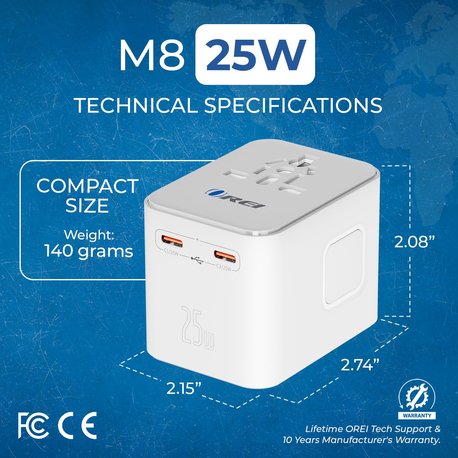 1735957075_OREI-25Watt-Universal-Charger-Adapter-2X-USBC-1XUSB-A-4-in-1-International-Travel-Adapter-10-Years-Warranty-Universal-Travel-Adapter-Compatible-150-Countries-Type-C-A-G-I-Compatible.jpg 1735957075 OREI 25Watt Universal Charger Adapter 2X USBC 1XUSB A 4 in 1 International Travel Adapter 10 Years Warranty Universal Travel Adapter Compatible 150 Countries Type C A G I Compatible