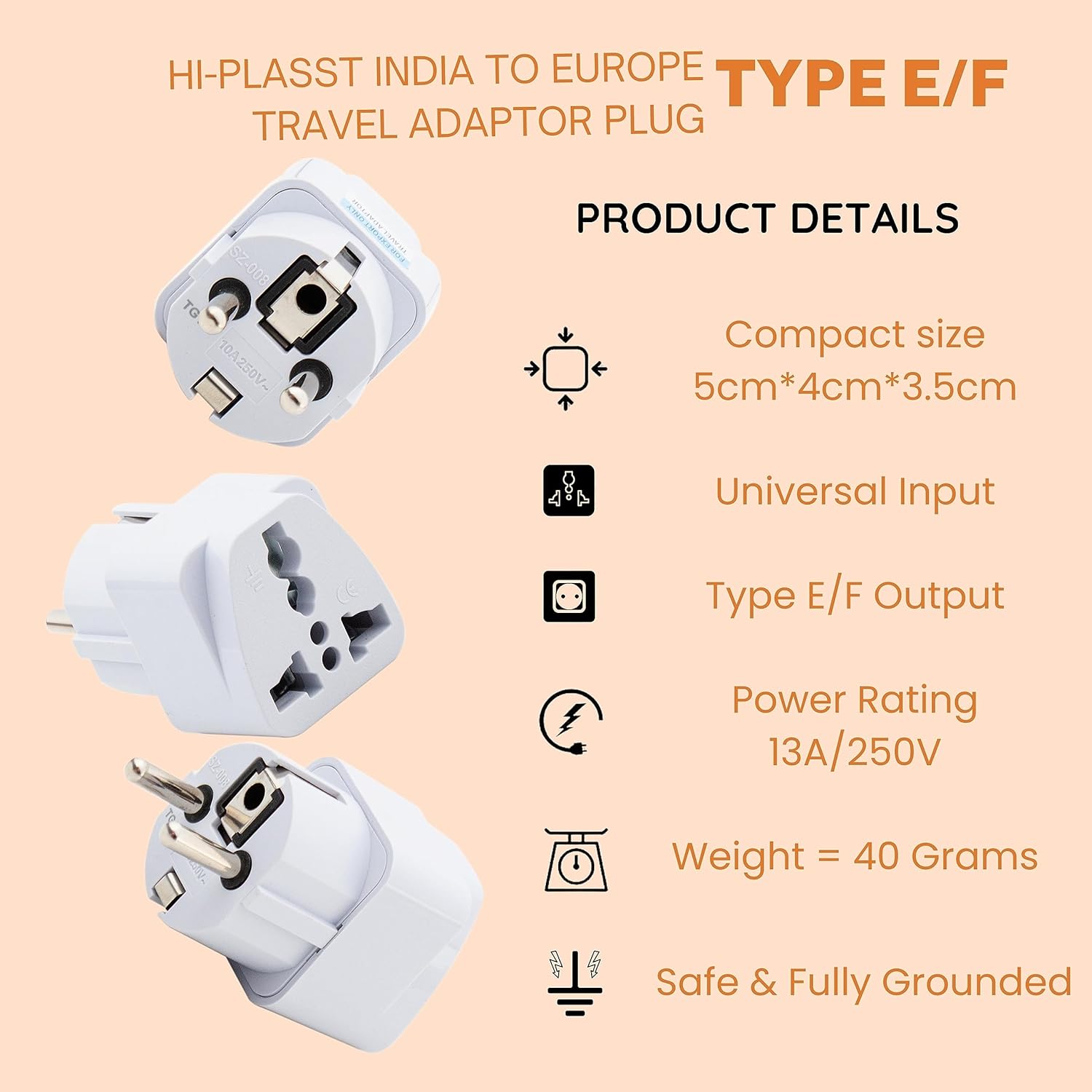 1736667538 Hi Plasst India to Europe Travel Adapter Pack of 5 Schuko Plug Type EF European Plug Adapter Universal Socket for Europe Germany Spain Netherland France
