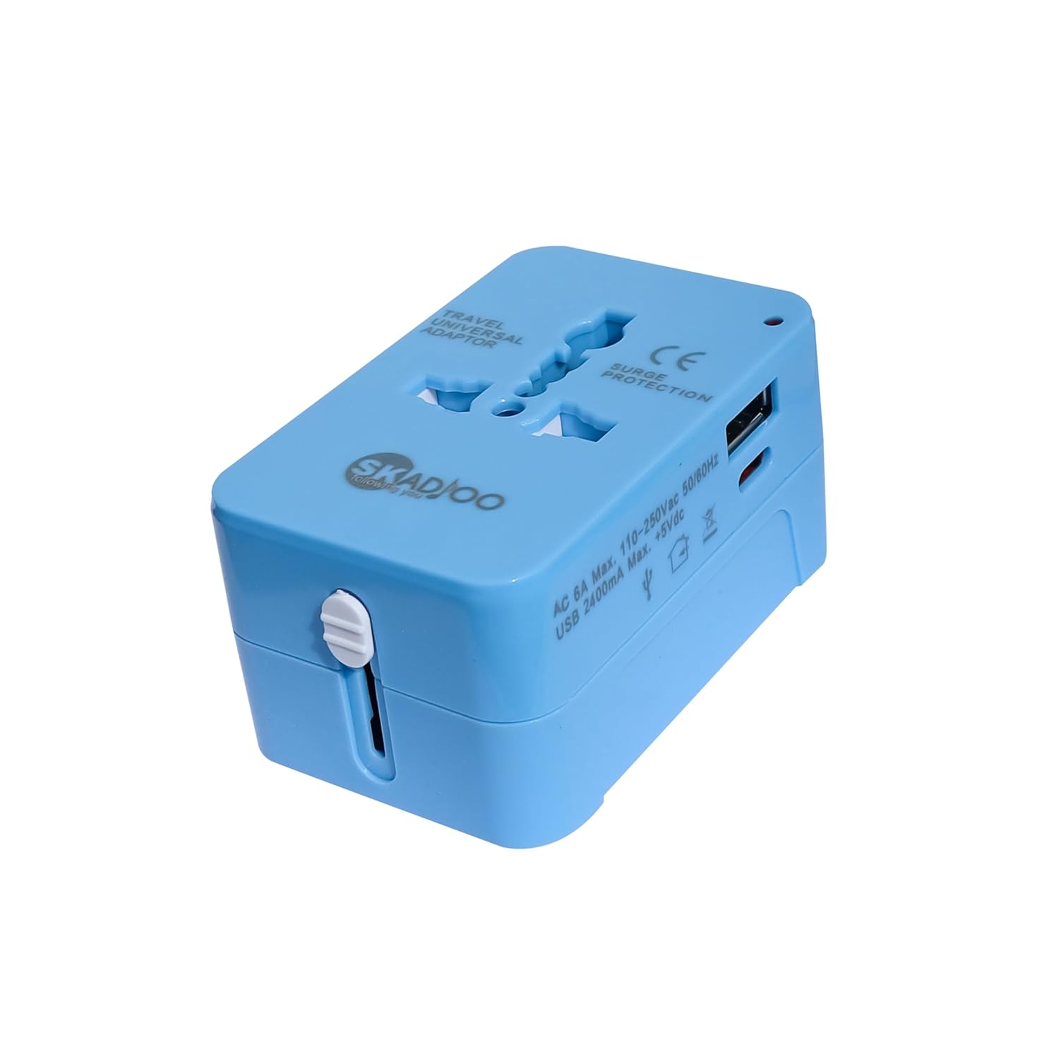 1736754188 SKADIOO Type C USB C and USB A Universal Travel Adapter and multiplug Combo Three pin Plug Socket 3 in 1 Universal Travel Adapter Multi Plug with Individual Switch Socket Pack of 2