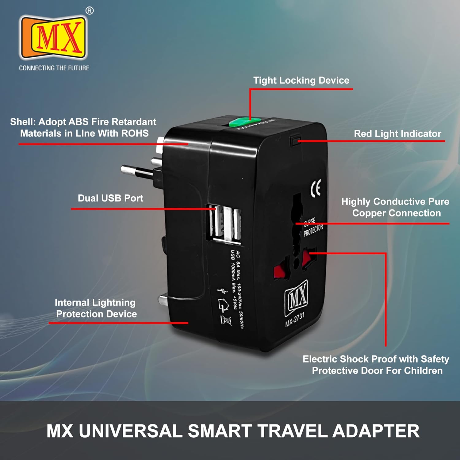 1736927178 MX Universal Travel Adapter Universal Socket with Multi USB Charger Ports International All in One Travel Charger Adapter