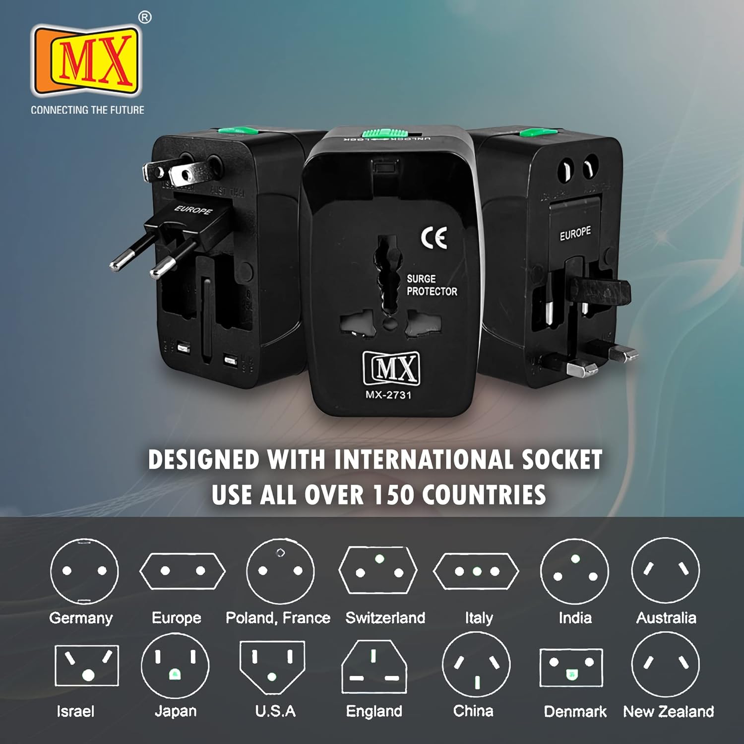 1736927189 MX Universal Travel Adapter Universal Socket with Multi USB Charger Ports International All in One Travel Charger Adapter