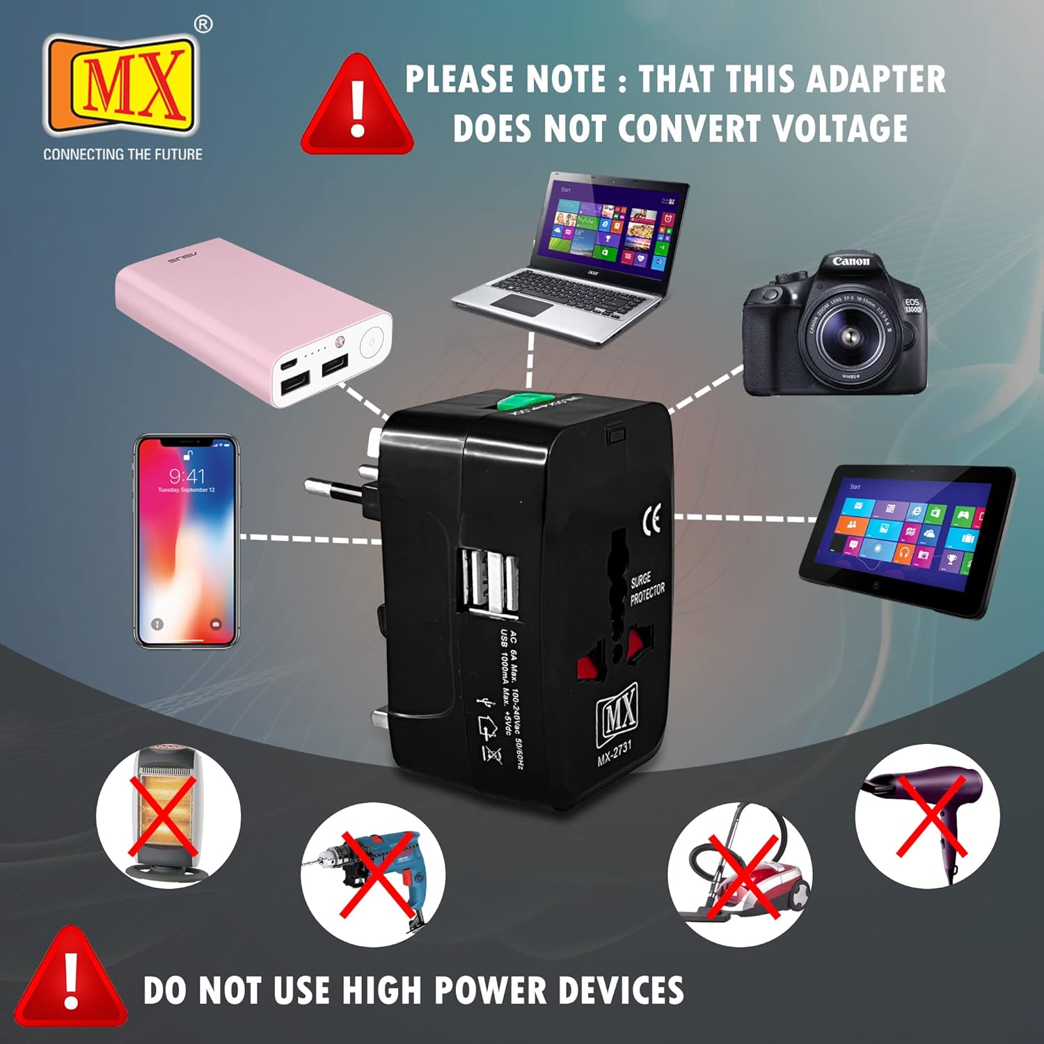 1736927191 MX Universal Travel Adapter Universal Socket with Multi USB Charger Ports International All in One Travel Charger Adapter