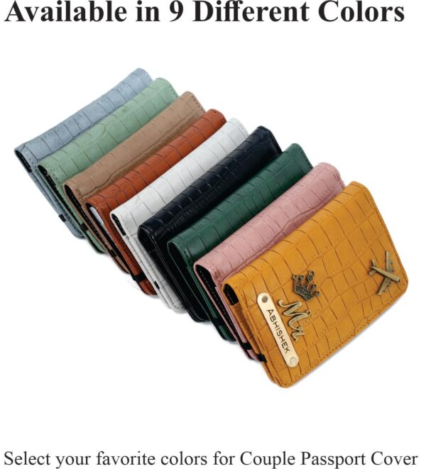 1737013633 AICA Unisex Adult Personalised Name Charm Color Textured Leather Couple Passport Cover 2Pcs Passport Cover For Couple Anniversary Wedding Marriage Gifts For Couples Husband Wife Mr Mrs