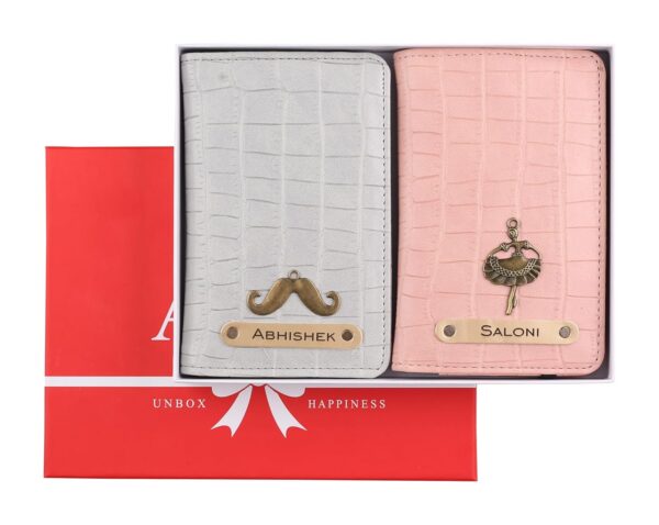 1737013641 AICA Unisex Adult Personalised Name Charm Color Textured Leather Couple Passport Cover 2Pcs Passport Cover For Couple Anniversary Wedding Marriage Gifts For Couples Husband Wife Mr Mrs