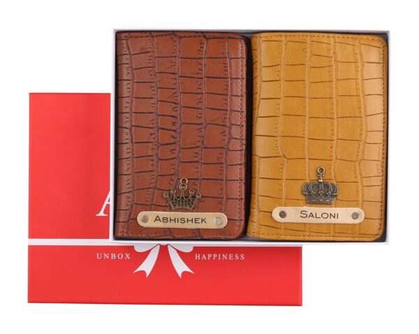 1737013646 AICA Unisex Adult Personalised Name Charm Color Textured Leather Couple Passport Cover 2Pcs Passport Cover For Couple Anniversary Wedding Marriage Gifts For Couples Husband Wife Mr Mrs