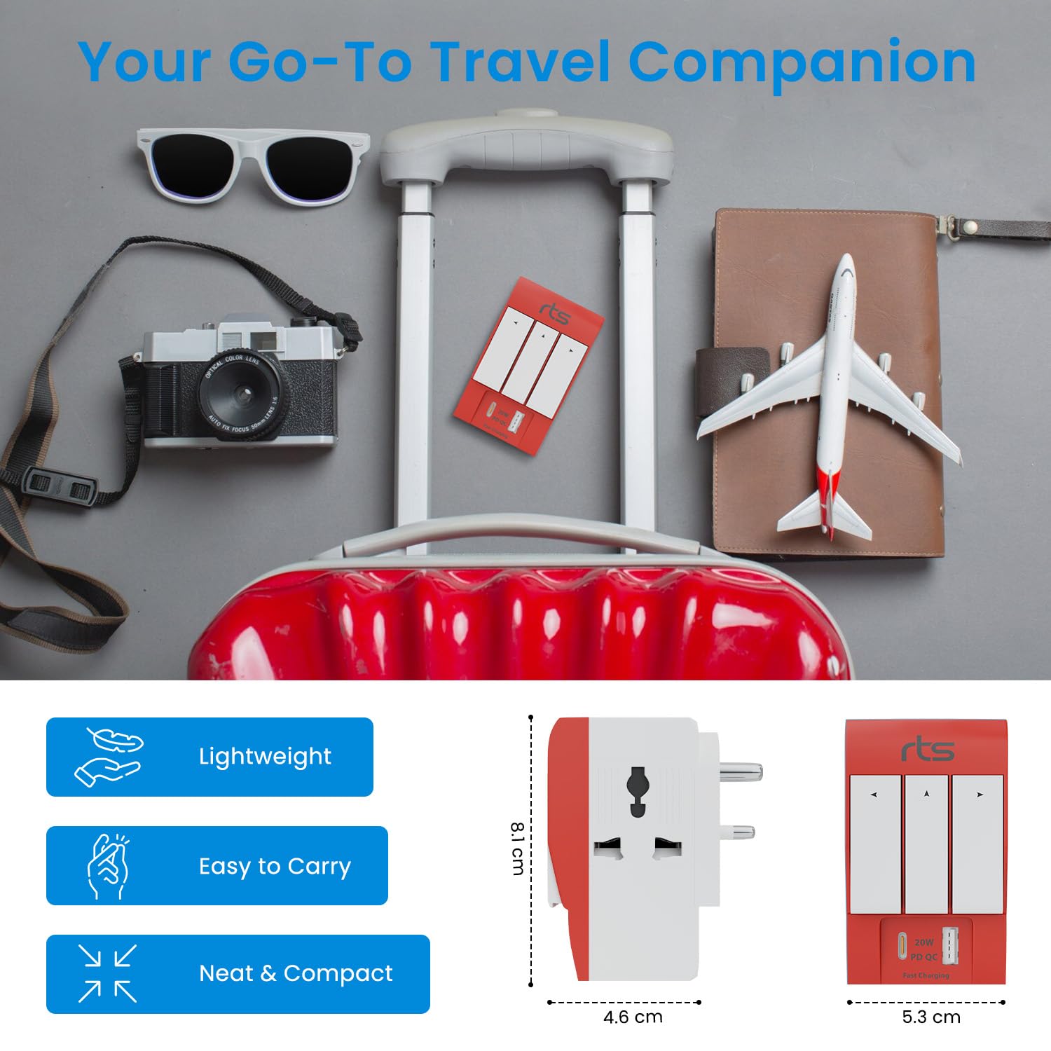 1737186649 rts 3 Pin 3 Way Universal Multiplug Travel Adaptor with Type C PD USB Ports Individual Switch LED Indicator Compatible with HomeOfficeIndustrial UseLaptopDesktopMobilePrinter Red