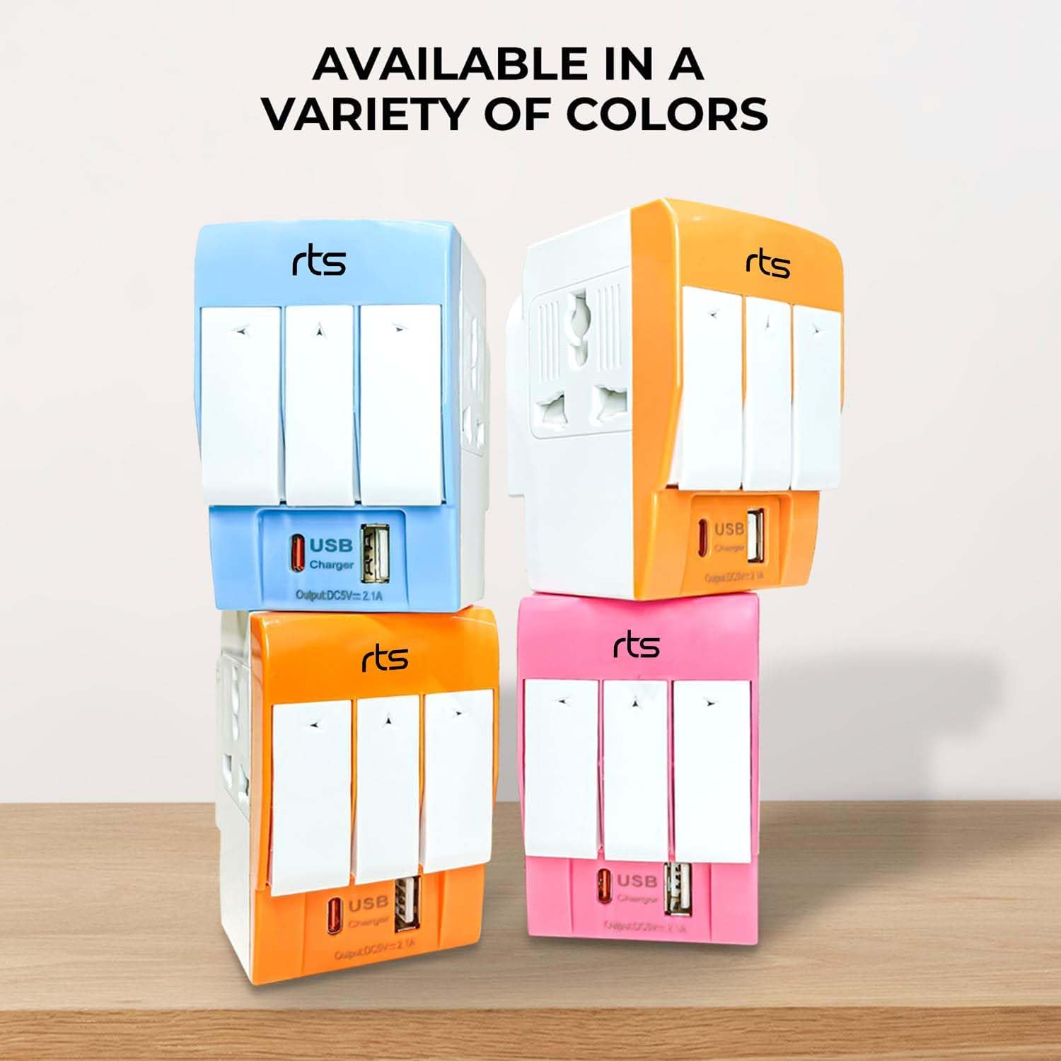 1737186657 rts 3 Pin 3 Way Universal Multiplug Travel Adaptor with Type C PD USB Ports Individual Switch LED Indicator Compatible with HomeOfficeIndustrial UseLaptopDesktopMobilePrinter Red