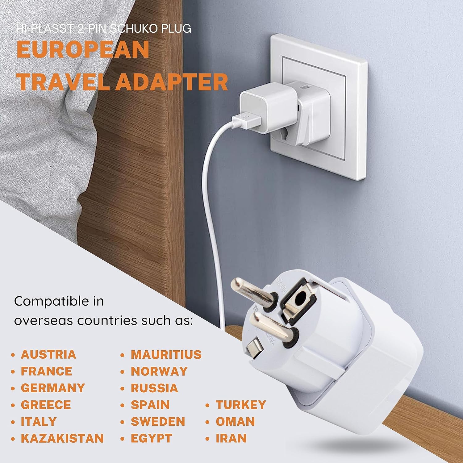 1737359612 Hi PLASST Germany Travel Adapter Plug Pack of 10 Type EType F India to Europe Converter Plug Universal Socket 2pin to 3pin Conversion Plug for Austria • France • Europe • Russia