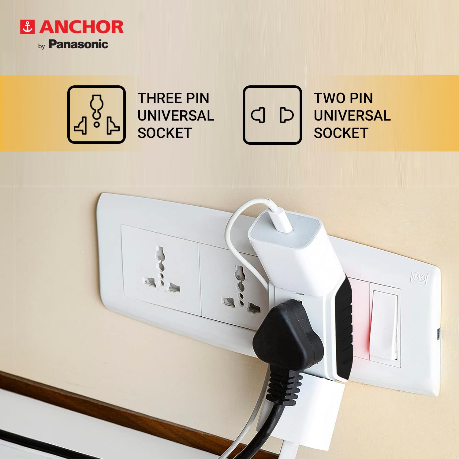 1737446048 ANCHOR 6A 3 Pin Multi Plug Socket Travel Adapter with Universal Socket 3 Pin Multi Plug Extension Socket White