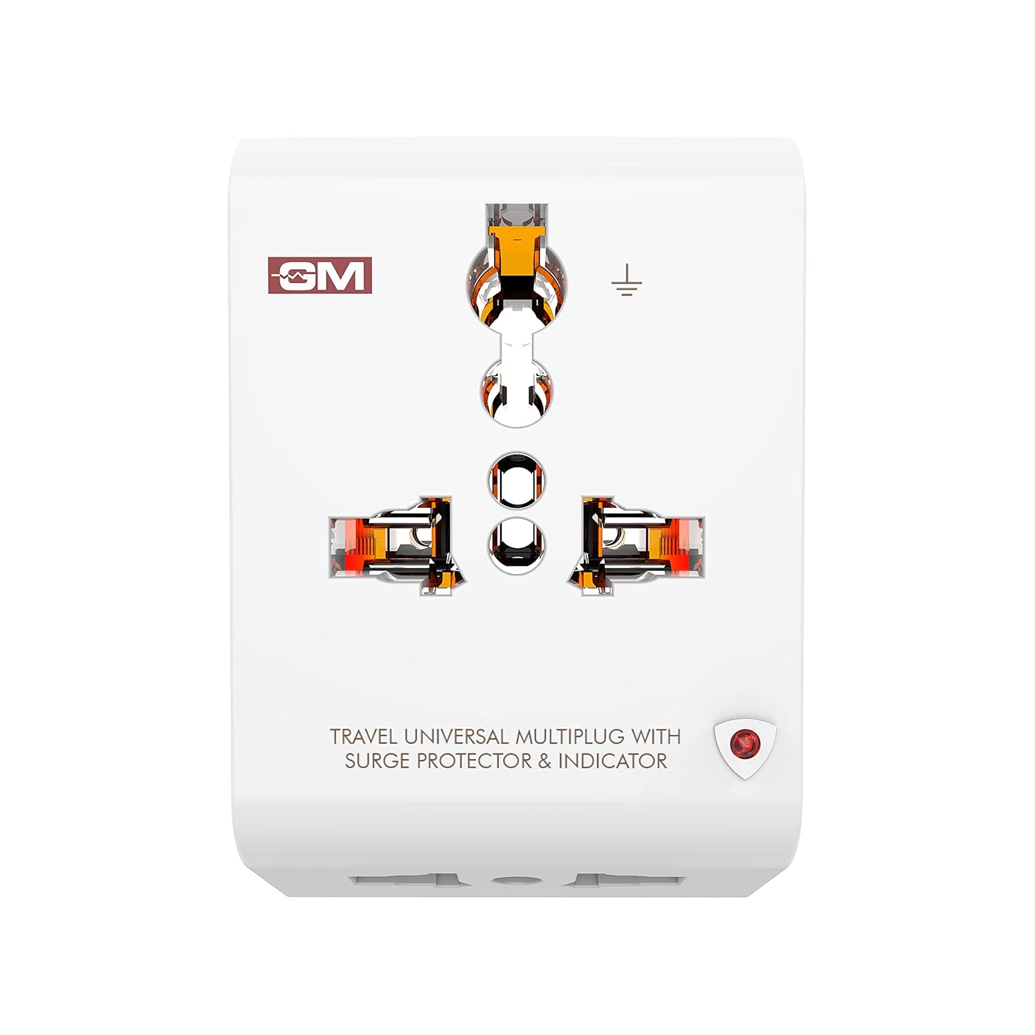 1738051643 GM 3012 3 Pin Travel Universal Multi Plug Adaptor with Surge Protector and Indicator White Pack of 1