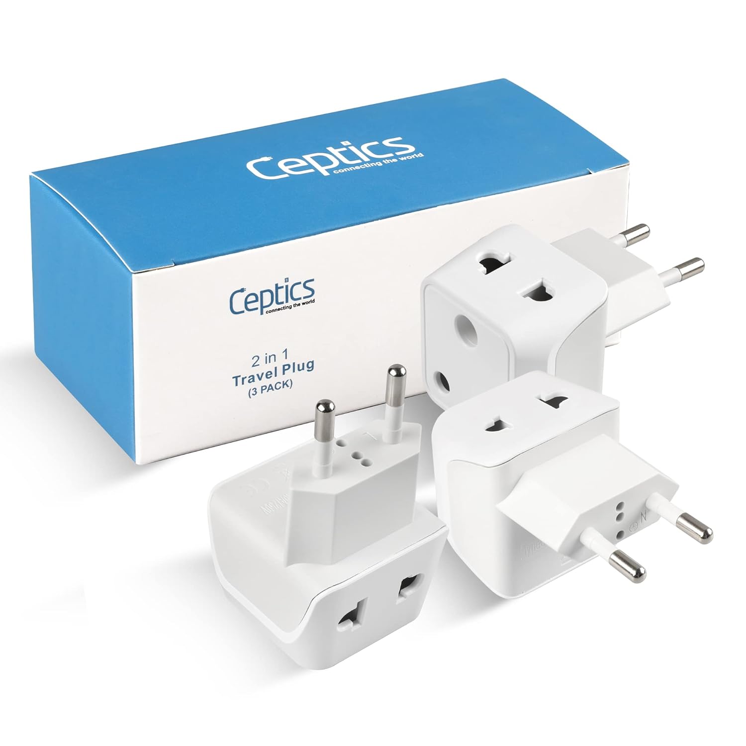 Ceptics European Travel Adapter 2 in 1 India to European Germany France Adapter Type C European Plug Adapter for Laptops Phones Chargers CE RoHS 3 Pack