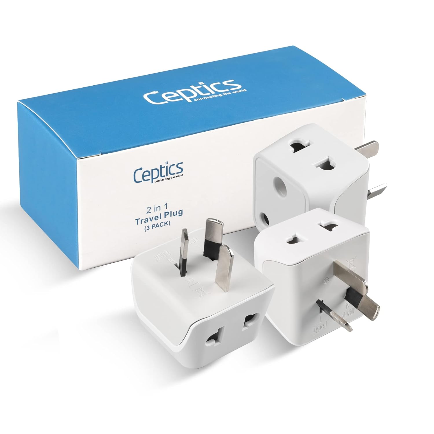 Ceptics India to Australia Adapter Plug China New Zealand More Type I CE Certified RoHS Compliant White CE RoHS 3 Pack Lifetime Limited Warranty