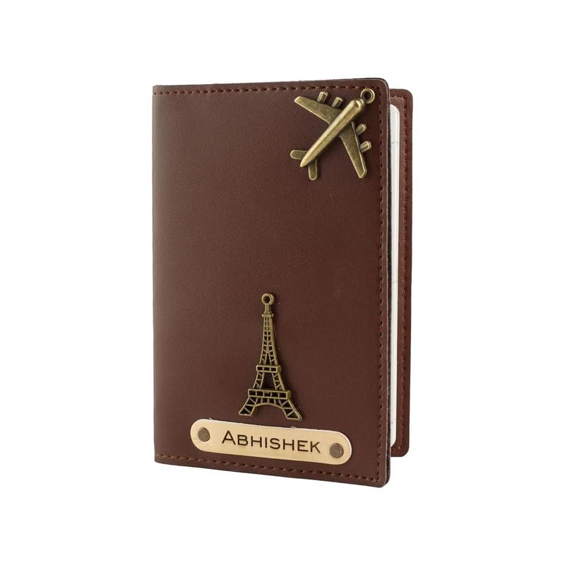 Customised Passport Cover Holder with Personalised Name Charm Leather Passport Customised Passport Cover Holder with Personalised Name Charm Leather Passport Cover Holder for Men Women - Customised Passport Holder for Gift (Brown)