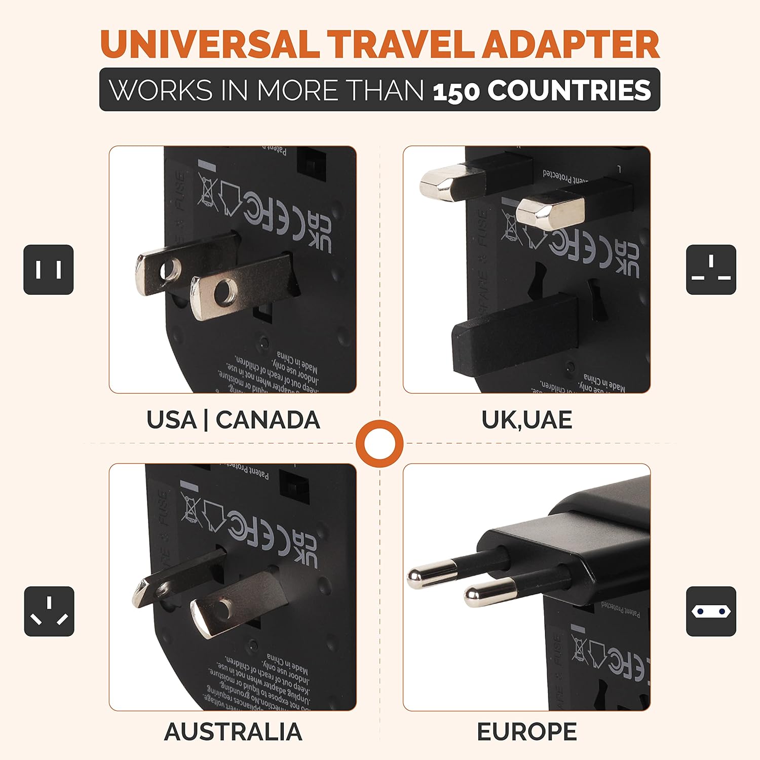 Destinio Universal Charger Adapter with Dual USB Charger Ports Travel Pouch Included International Worldwide Travel Charger Plug for Phone MobileLaptop Black 5 Year Extended Warranty