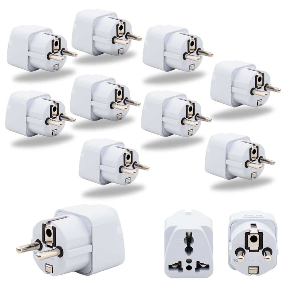 Hi-PLASST Germany Travel Adapter Plug (Pack of 10) Type E/Type-F India to Europe Converter Plug, Universal Socket 2pin to 3pin Conversion Plug for Austria • France • Europe • Russia