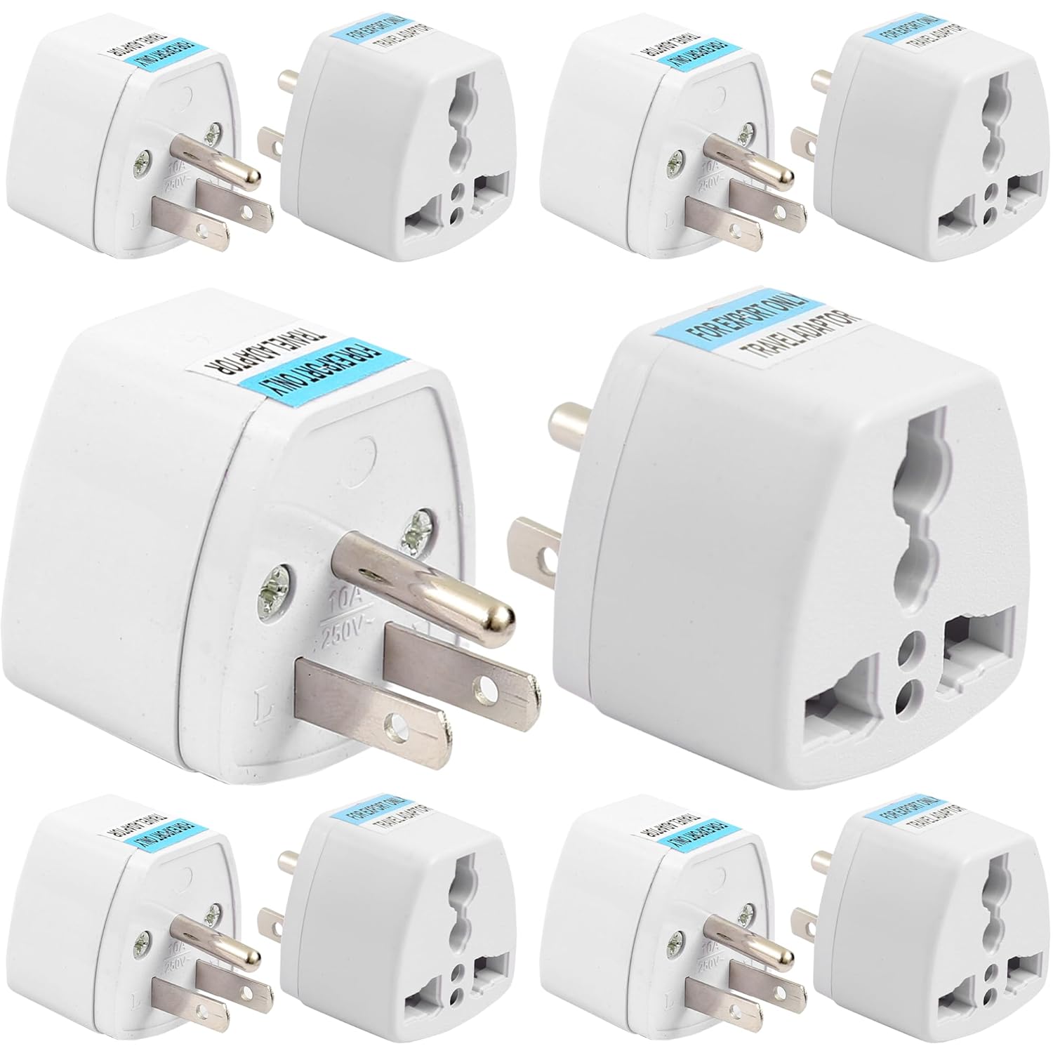 Hi-PLASST India to US Converter Plug (Pack of 10) Type-B Adapter for USA, Canada, Mexico, Japan & Thailand Universal Travel Adapter for Indian Pins 3pin Socket Perfect for Laptop, Camera (10A, 250V)