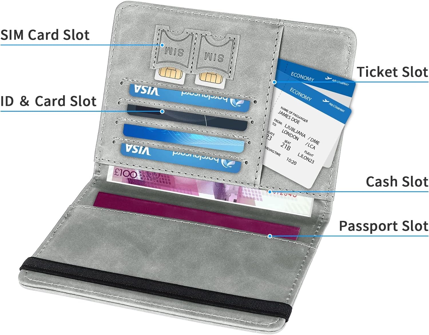 Hudux Passport Holder, Passport Covers, PU Leather Document Holder Travel Hudux Passport Holder, Passport Covers, PU Leather Document Holder Travel Wallet Case Organiser for Credit Cards, Boarding Passes for Men Women (Gray)