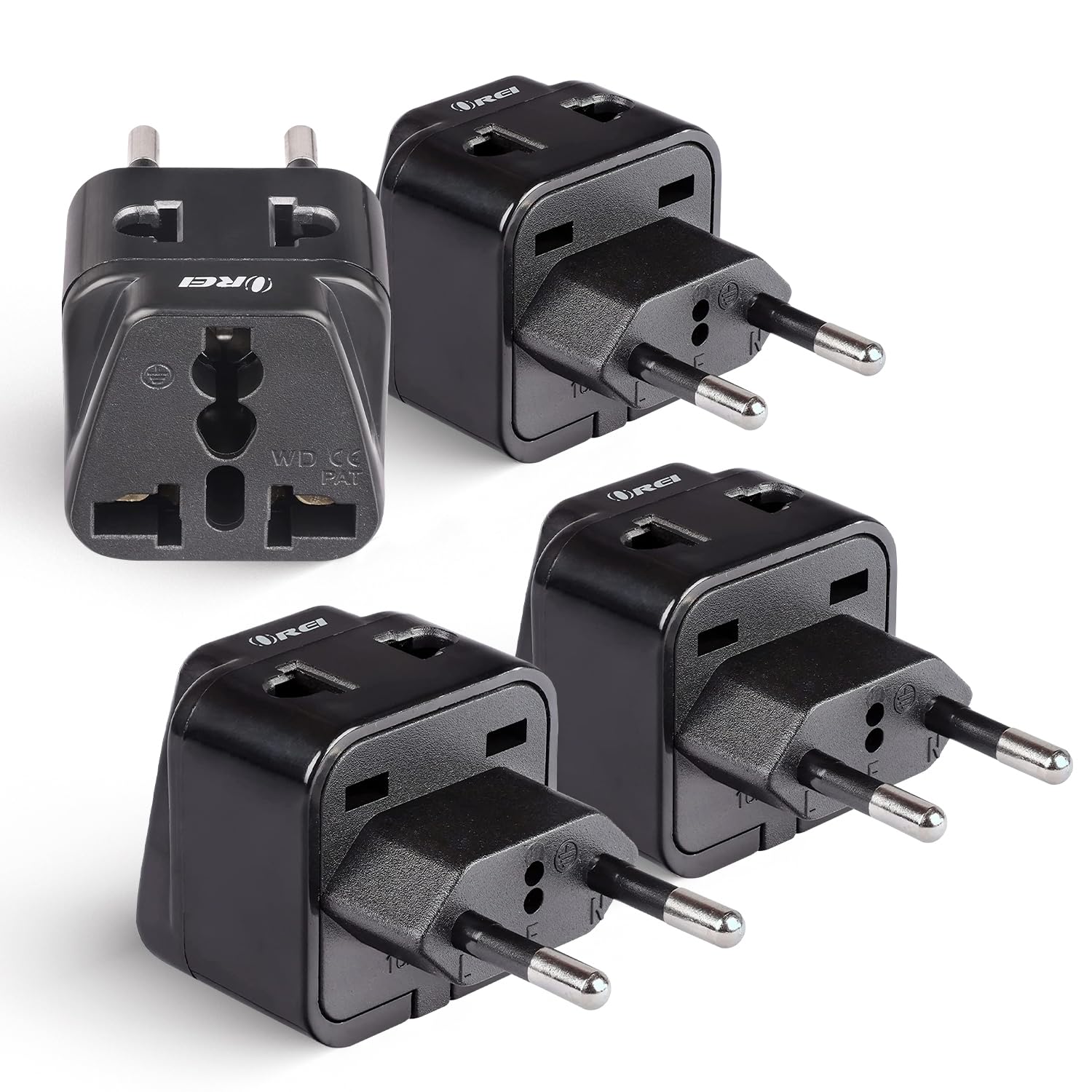 OREI European Plug Adapter, Russia, Turkey & More - Type C - 2 in 1 - Perfect for Laptop, Camera Charger and More- CE, RoHS - 4 Pack - Black - 5 Years Warranty