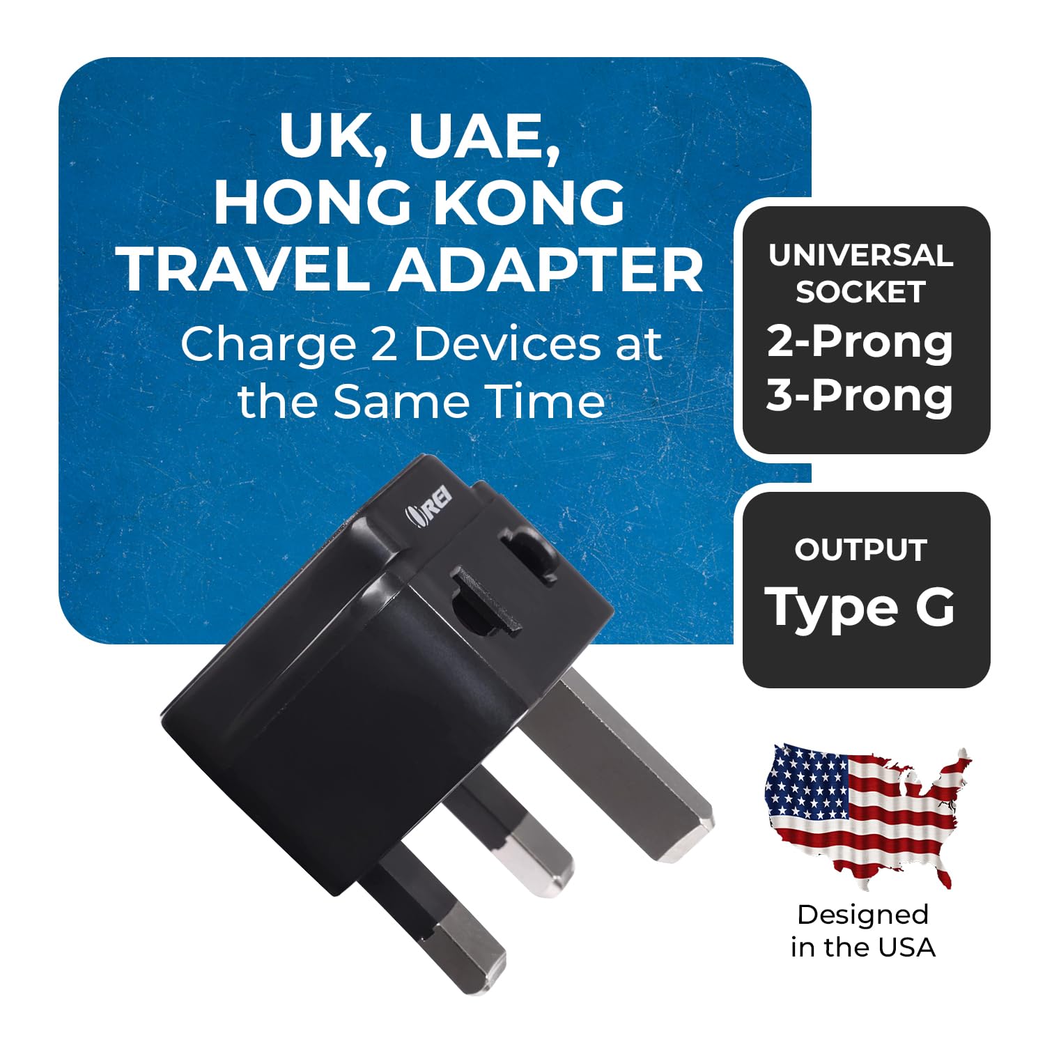Orei India to UK Plug AdapterHong KongDubai Type G Plug Adapter 2 in 1 Perfect for LaptopCamera Charger and More 3 Pin UK Travel Adapter Ce Rohs Black 5 Years Warranty