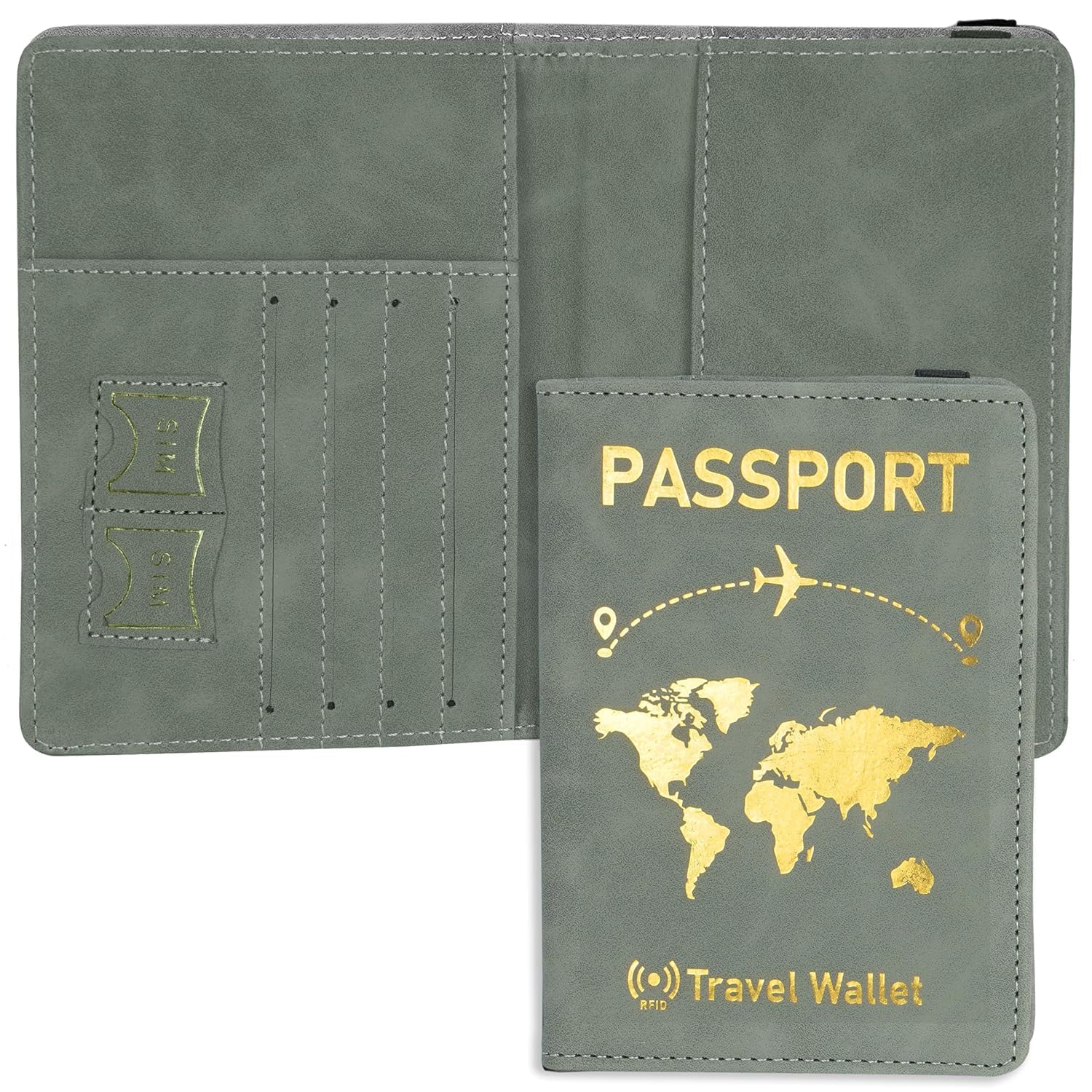 Revernest Passport Holder Cover Travel Wallet Organiser, Passport Case with RFID Blocking, PU Leather Travel Document Holder for Men & Women Travel Accessories (Grey) (Gold Passport Holder-Grey)