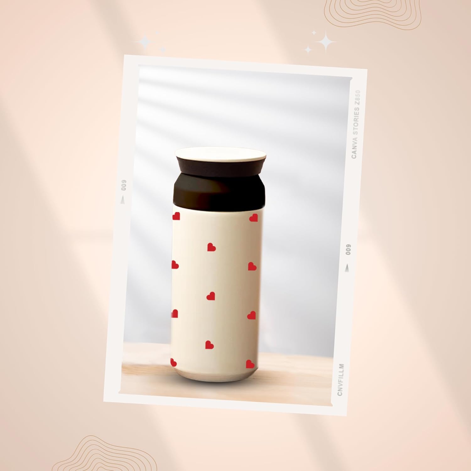 THE MESSY CORNER Coffee Tumbler Ivory Stainless Steel 350 ml | For Gym, Office & Vacation | Leak Proof & Easy to Open & Grip| Insulated Inner Steel | Hot & Cold Retention| Hearts Print| Valentine Gift