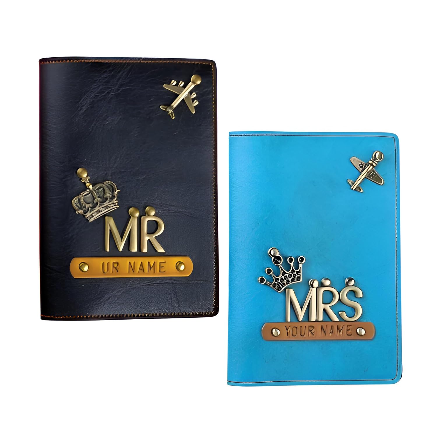 The Junket Mr & Mrs Customized Faux Leather Unisex Couple The Junket Mr & Mrs Customized Faux Leather Unisex Couple Passport Cover | Personalized Name and Charms for Men's/Women's | Gift for Birthday/Anniversary