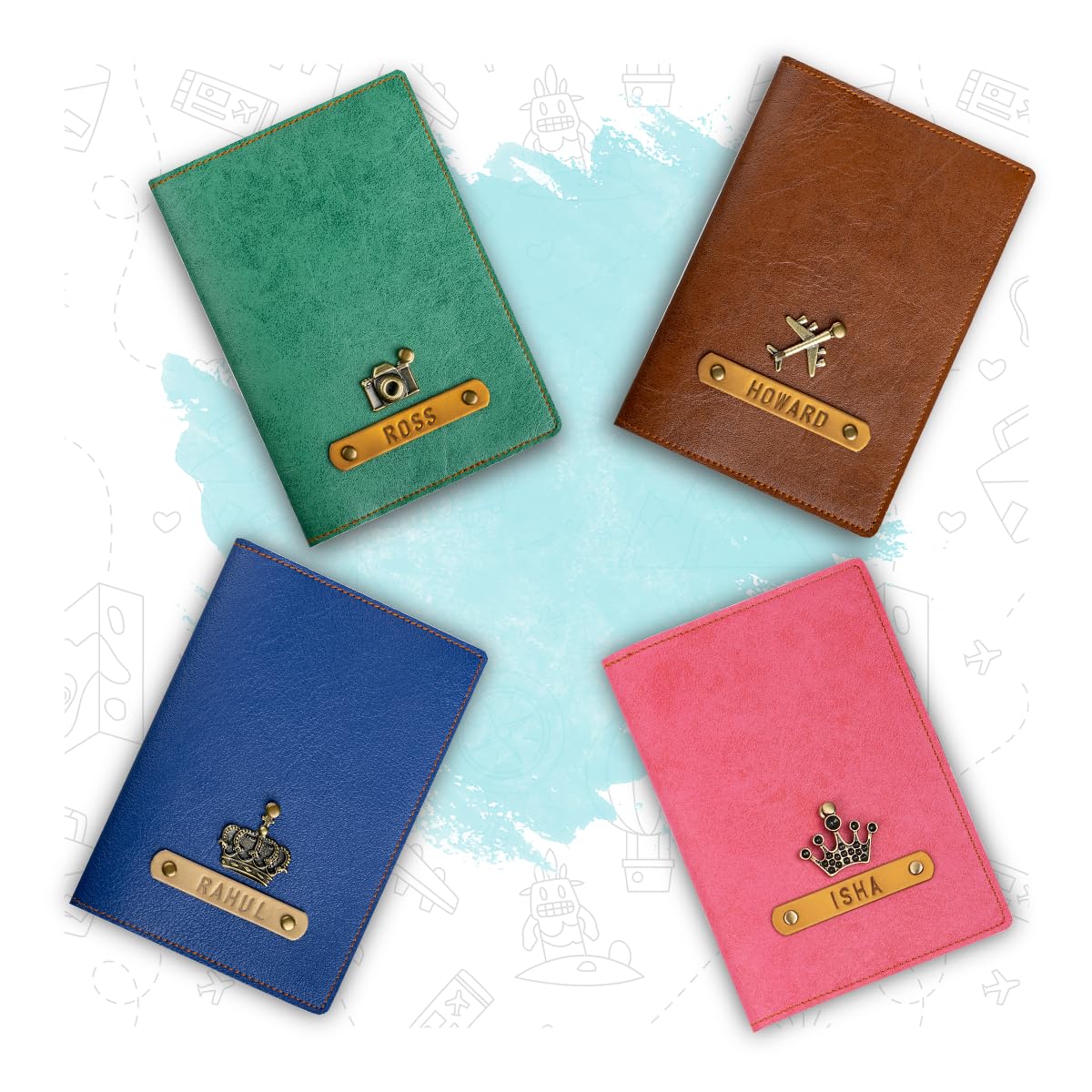 The Junket Personalized Passport Holder for Family 4 Pack PU Leather Passport Cover with Customized Name Charm Handcrafted Unisex Gift for Travel